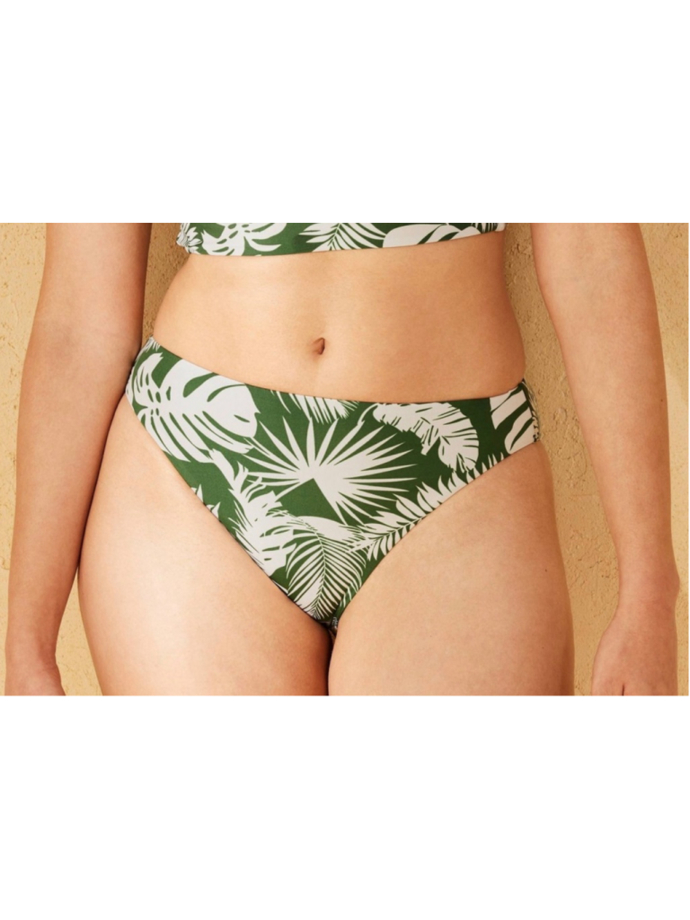 Shade & Shore Reversible Green Palm Print Bikini Bottom S Mid Rise High Leg NWT
